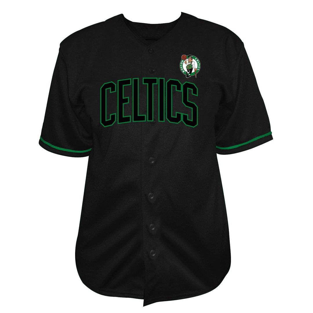 Boston Celtics Fanatics Big & Tall Pop Full-Button Baseball Jersey - Black | NBA Fan Gear