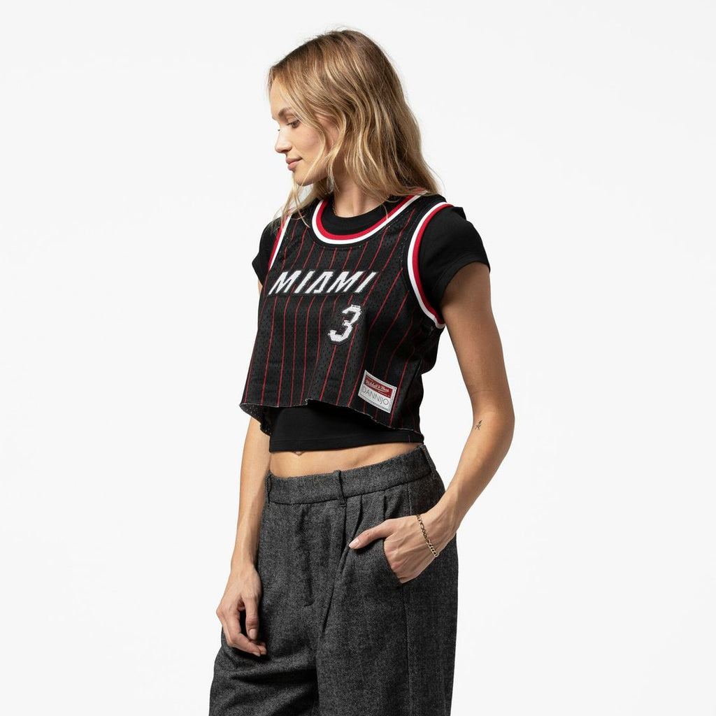 Dwyane Wade Miami Heat Mitchell & Ness x DANNIJO Women's Fashion Cropped Basketball Jersey - Black | NBA Fan Gear