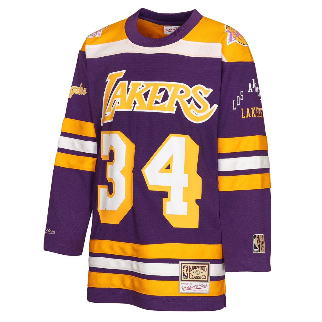 Shaquille O'Neal Los Angeles Lakers Mitchell & Ness Youth Maxxed Out 2.0 Fashion Hockey Jersey - Purple | NBA Fan Gear