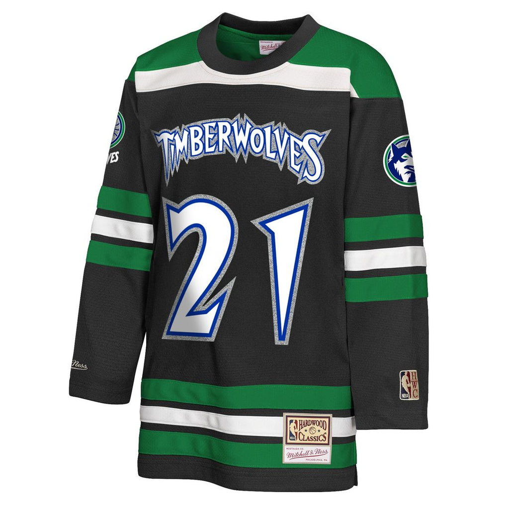 Kevin Garnett Minnesota Timberwolves Mitchell & Ness Youth Maxxed Out 2.0 Fashion Hockey Jersey - Black | NBA Fan Gear