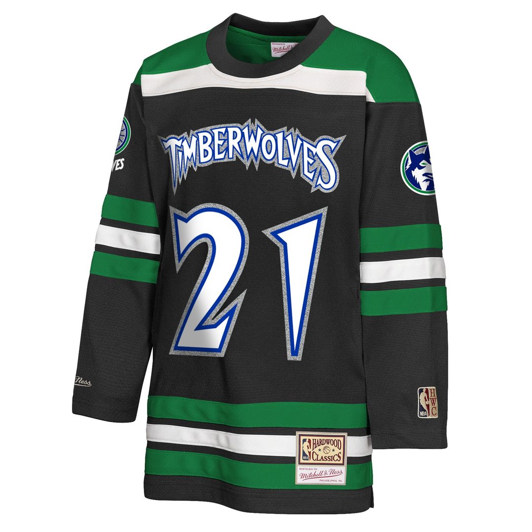 Kevin Garnett Minnesota Timberwolves Mitchell & Ness Youth Maxxed Out 2.0 Fashion Hockey Jersey - Black | NBA Fan Gear