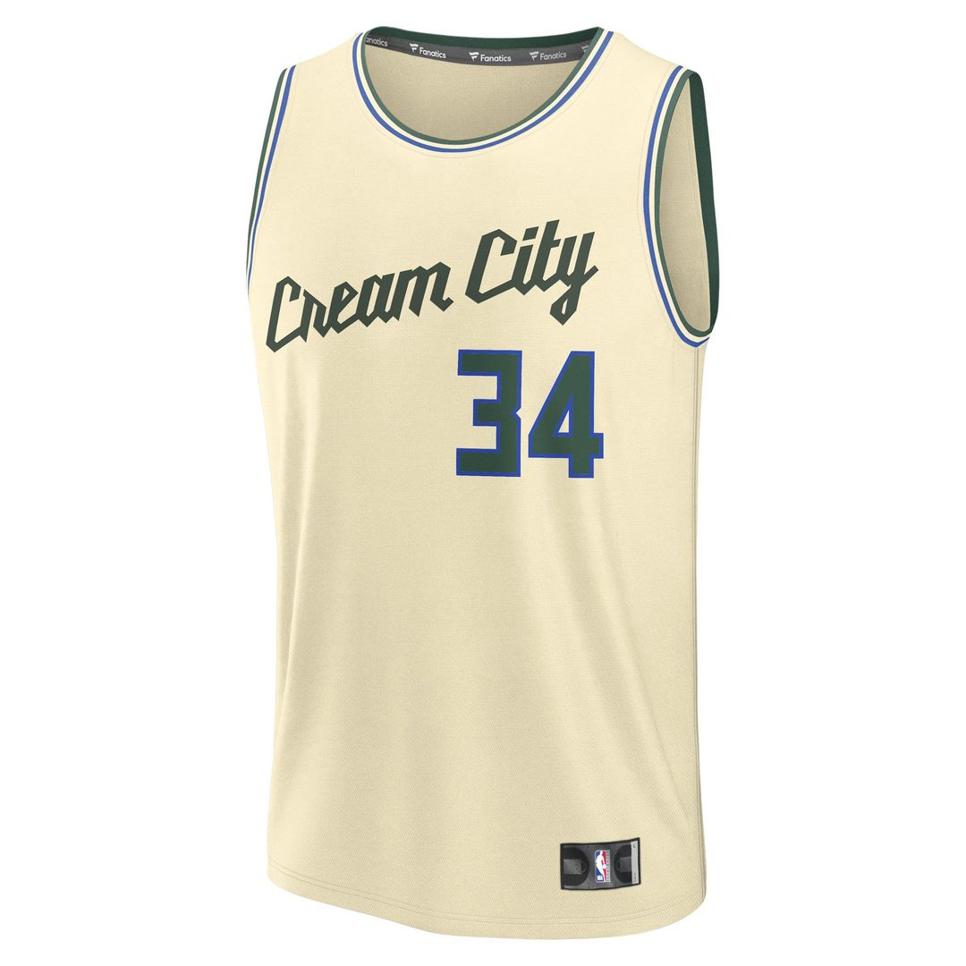 Giannis Antetokounmpo Milwaukee Bucks Fanatics Youth 2025/ 26 City Edition Fast Break Jersey - Cream | NBA Fan Gear