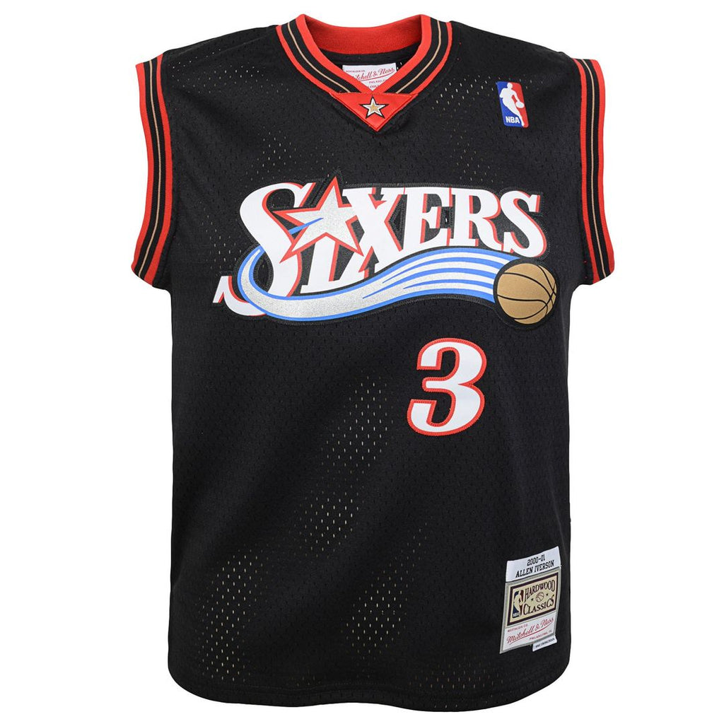 Allen Iverson Philadelphia 76ers Mitchell & Ness Youth 2000-01 Swingman Road Jersey - Black | NBA Fan Gear