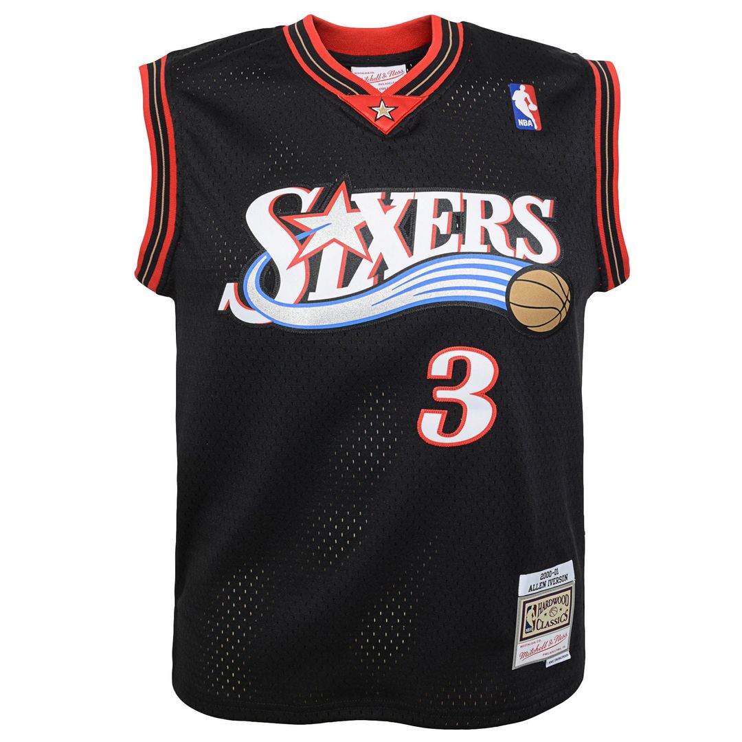 Allen Iverson Philadelphia 76ers Mitchell & Ness Youth 2000-01 Swingman Road Jersey - Black | NBA Fan Gear