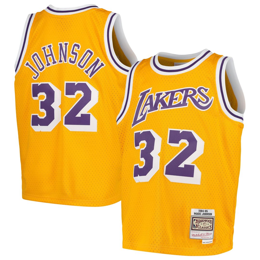 Magic Johnson Los Angeles Lakers Mitchell & Ness Youth 1984-85 Hardwood Classics Swingman Throwback Jersey - Purple | NBA Fan Gear