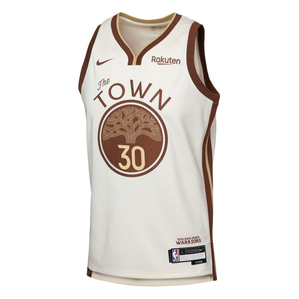 Stephen Curry Golden State Warriors Nike Youth Swingman Finished Badge Player Jersey - City Edition - Tan | NBA Fan Gear