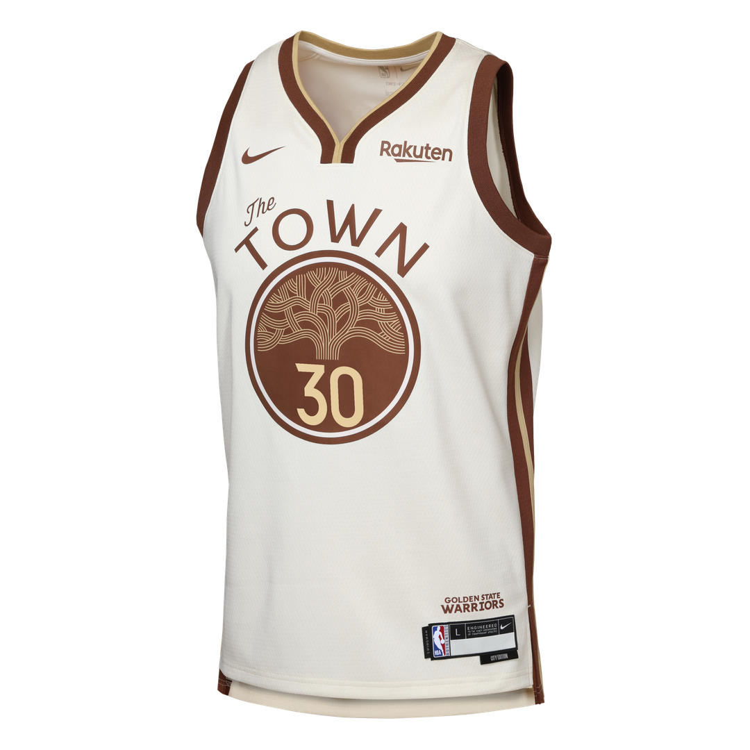 Stephen Curry Golden State Warriors Nike Youth Swingman Finished Badge Player Jersey - City Edition - Tan | NBA Fan Gear