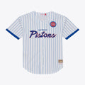 Detroit Pistons Mitchell & Ness Head Coach Pinstripe Mesh Full-Button Baseball Jersey - White | NBA Fan Gear