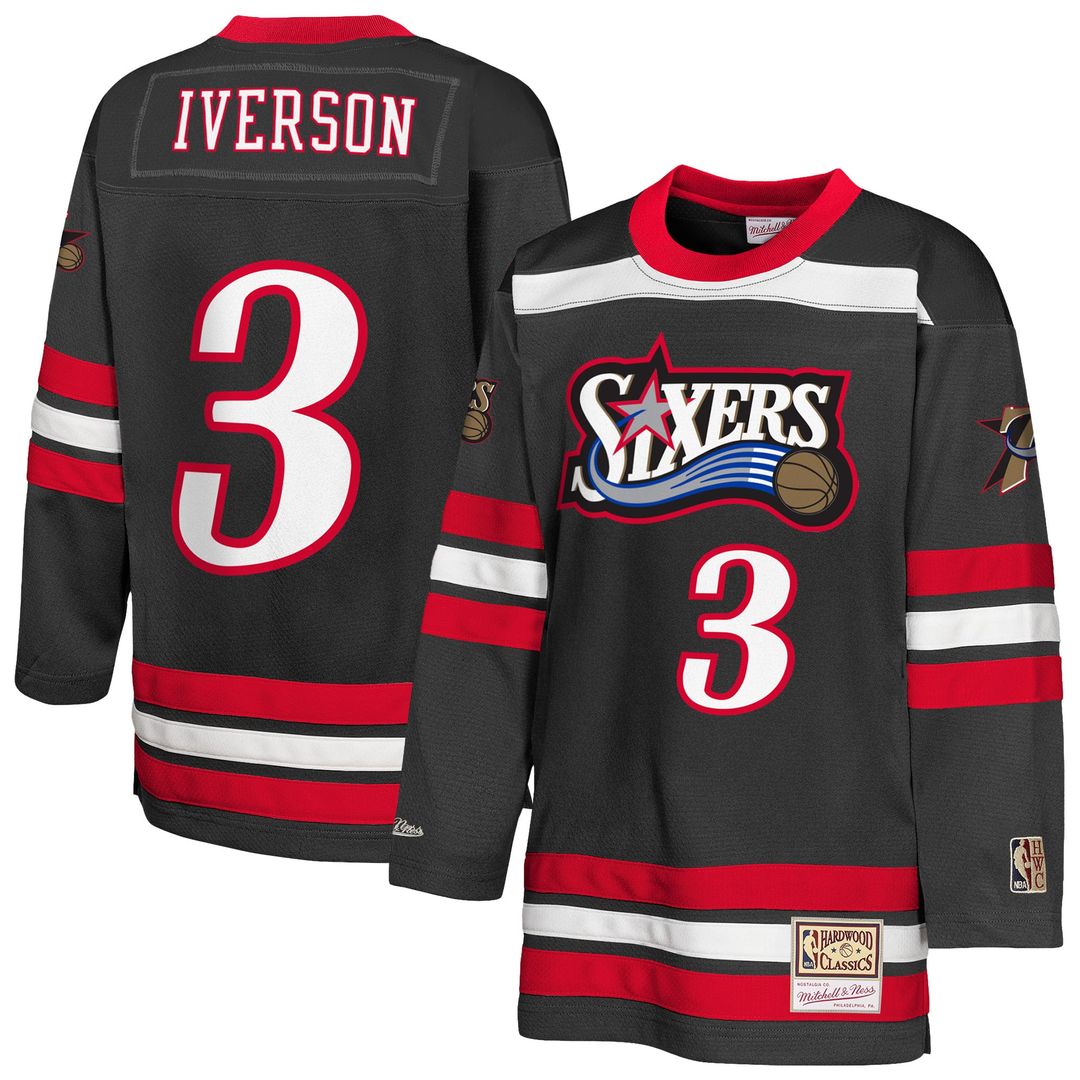 Allen Iverson Philadelphia 76ers Mitchell & Ness Youth Maxxed Out 2.0 Fashion Hockey Jersey - Black | NBA Fan Gear