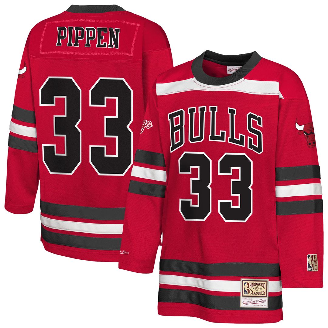 Scottie Pippen Chicago Bulls Mitchell & Ness Youth Maxxed Out 2.0 Fashion Hockey Jersey - Red | NBA Fan Gear