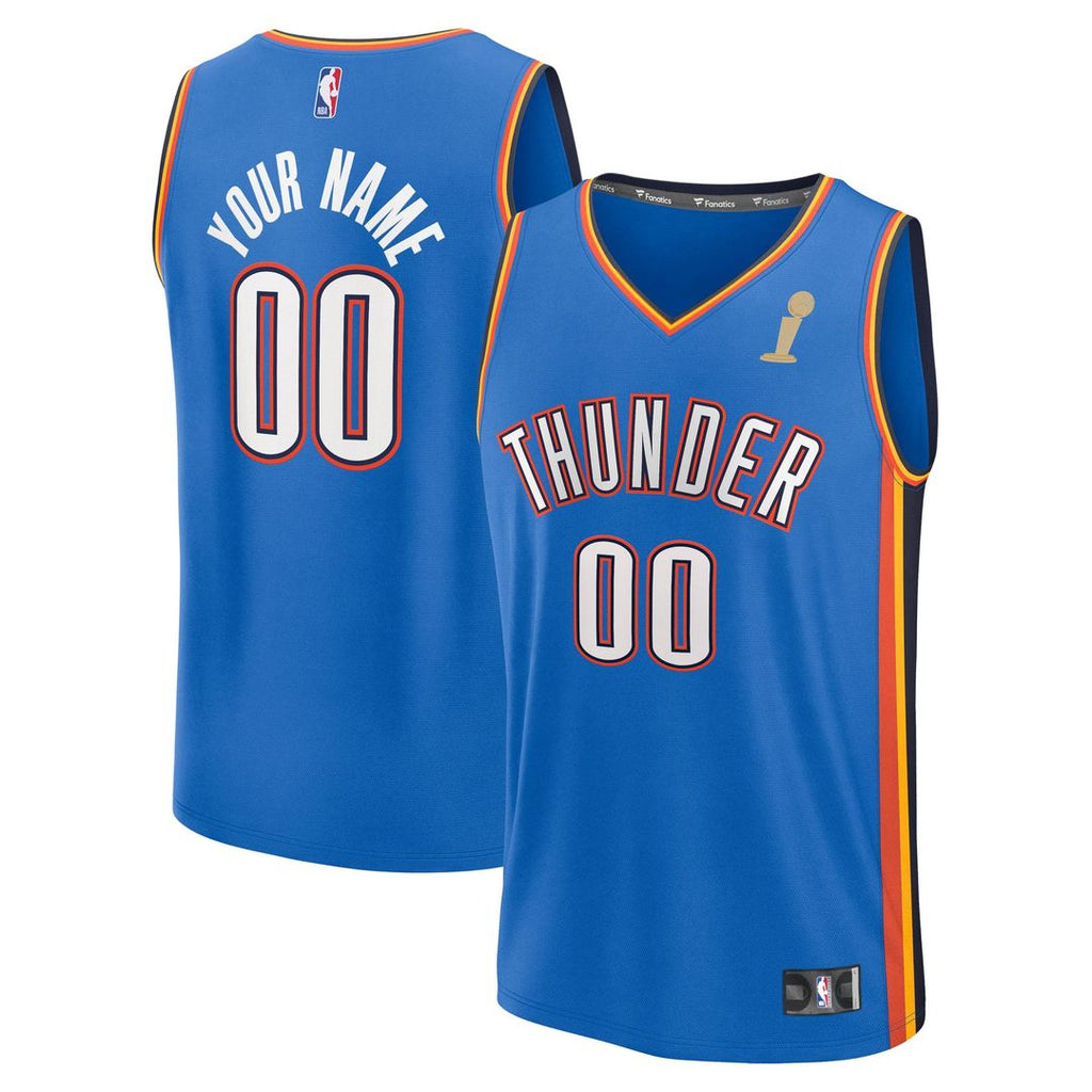 Fanatics Oklahoma City Thunder Youth Blue 2025 NBA Finals Champions Fast Break Replica Custom Jersey - Icon Edition | Fan Gear