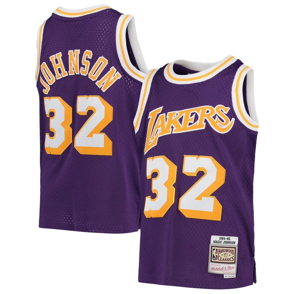 Magic Johnson Los Angeles Lakers Mitchell & Ness Youth 1984-85 Hardwood Classics Swingman Throwback Jersey - Purple | NBA Fan Gear