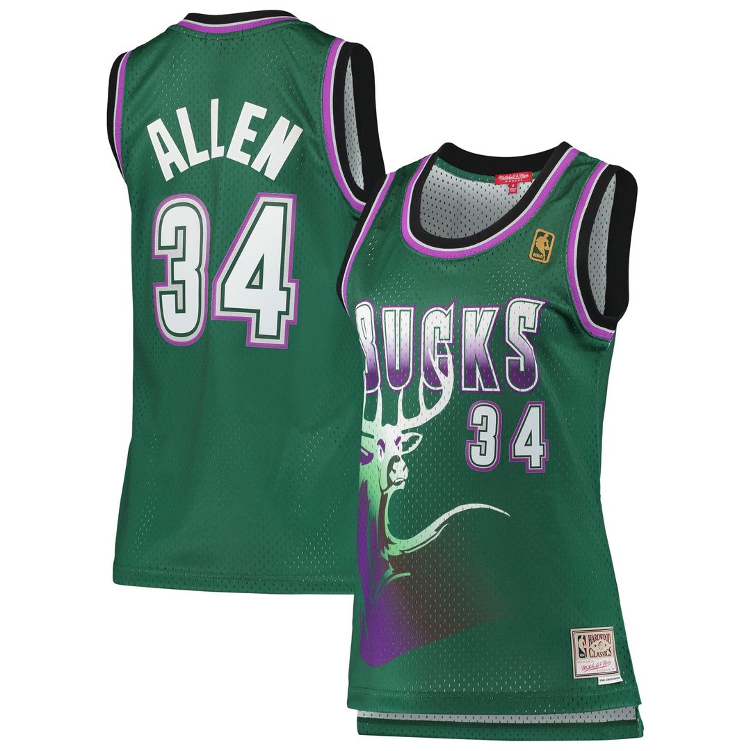 Ray Allen Milwaukee Bucks Mitchell & Ness Women's 1996/ 97 Hardwood Classics Swingman Jersey - Green | NBA Fan Gear