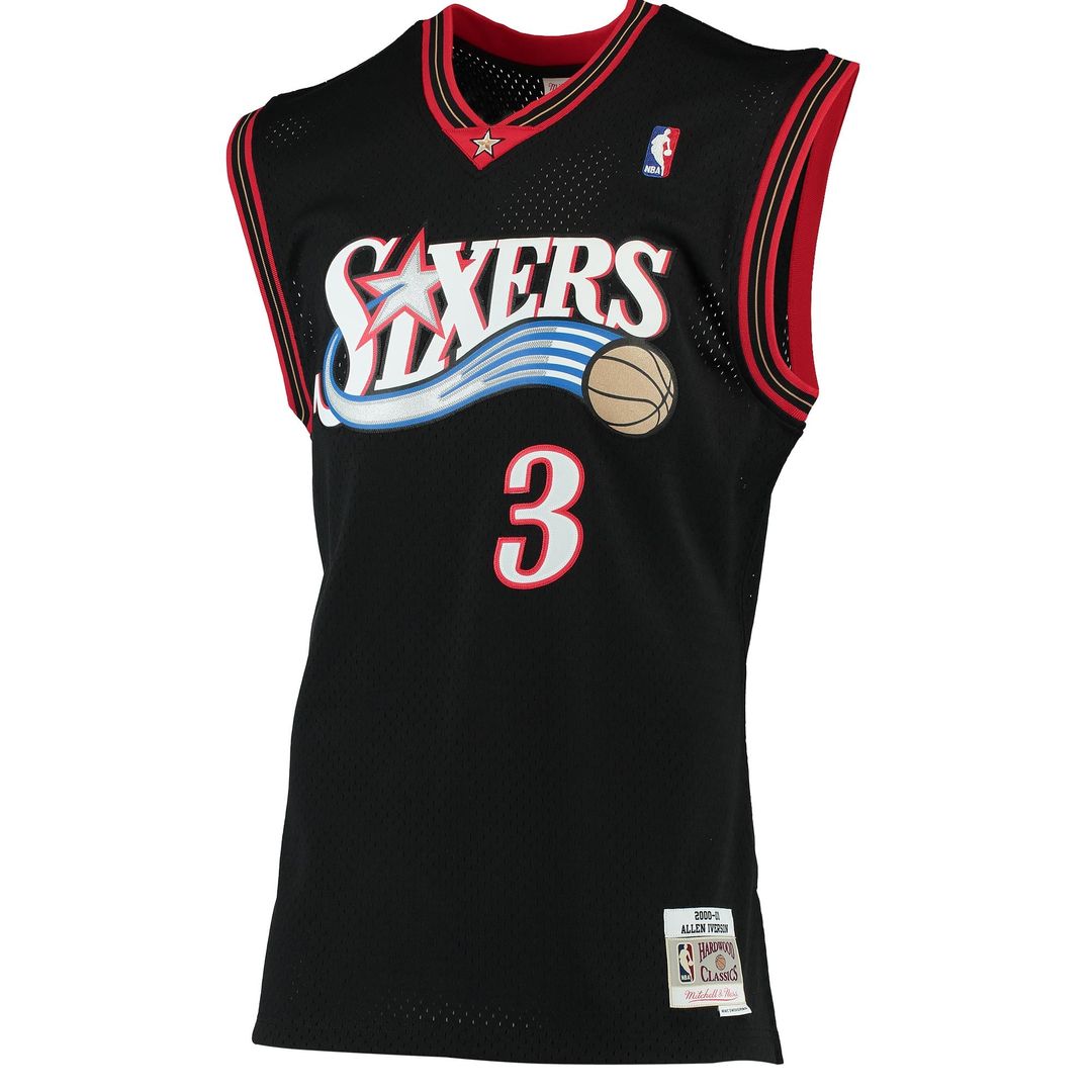 Allen Iverson Philadelphia 76ers Mitchell & Ness 2000/ 01 Hardwood Classics Swingman Jersey - Black | NBA Fan Gear