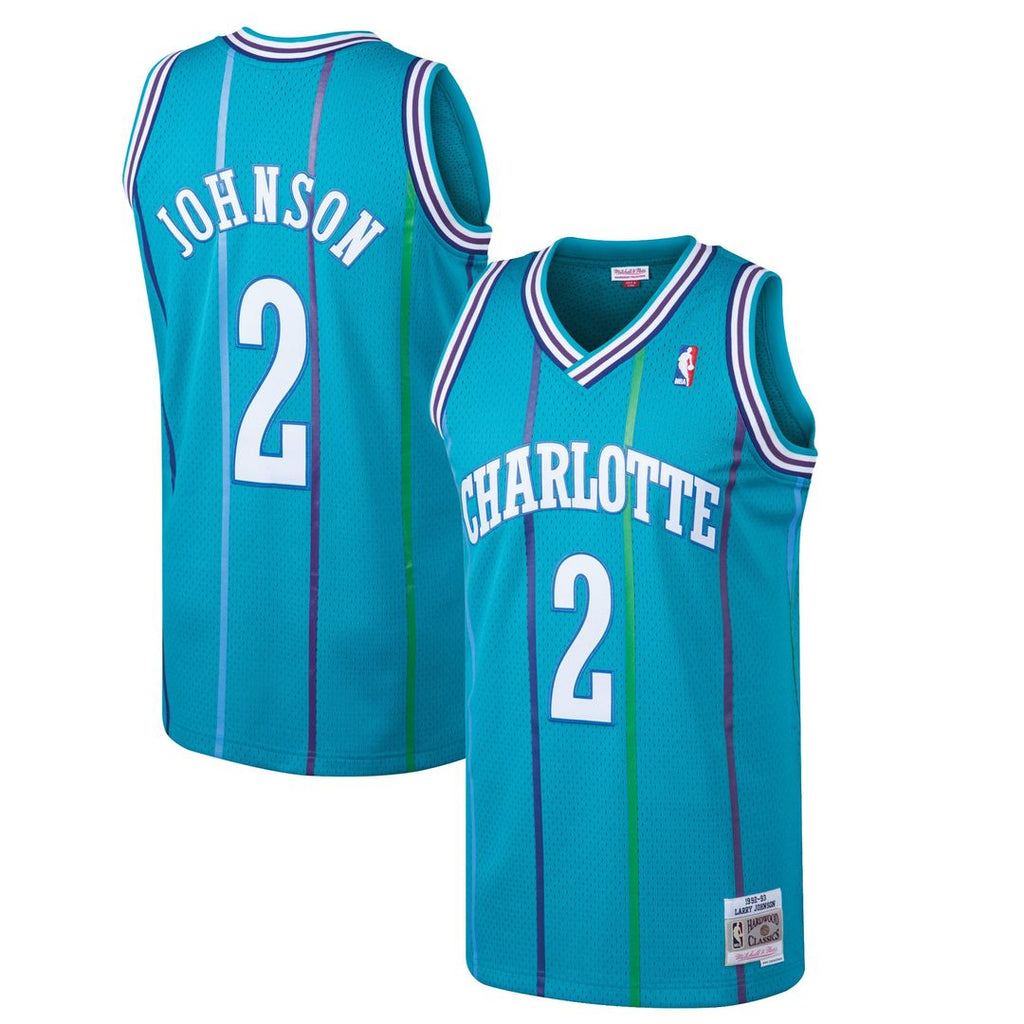 Larry Johnson Charlotte Hornets Mitchell & Ness 1992/ 93 Hardwood Classics Swingman Jersey - Teal | NBA Fan Gear