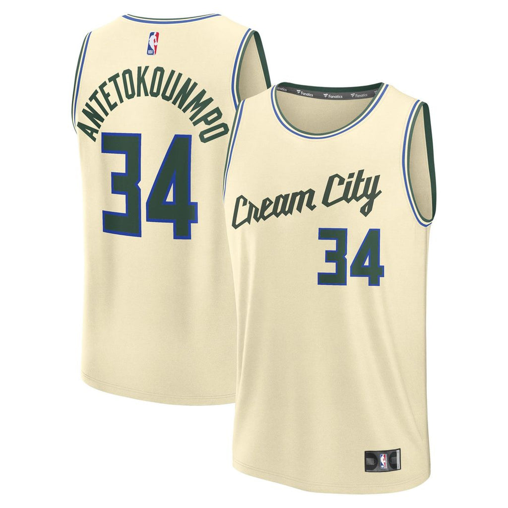 Giannis Antetokounmpo Milwaukee Bucks Fanatics Youth 2025/ 26 City Edition Fast Break Jersey - Cream | NBA Fan Gear