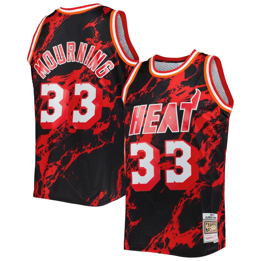 Alonzo Mourning Miami Heat Mitchell & Ness 1996/ 97 Hardwood Classics Marble Swingman Jersey - Black | NBA Fan Gear