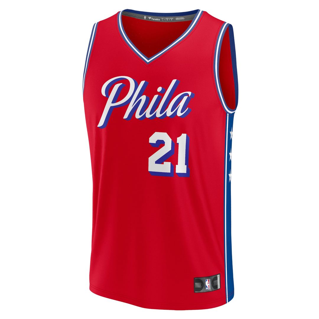 Joel Embiid Philadelphia 76ers Fanatics Fast Break Replica Player Jersey - Statement Edition - Red | NBA Fan Gear
