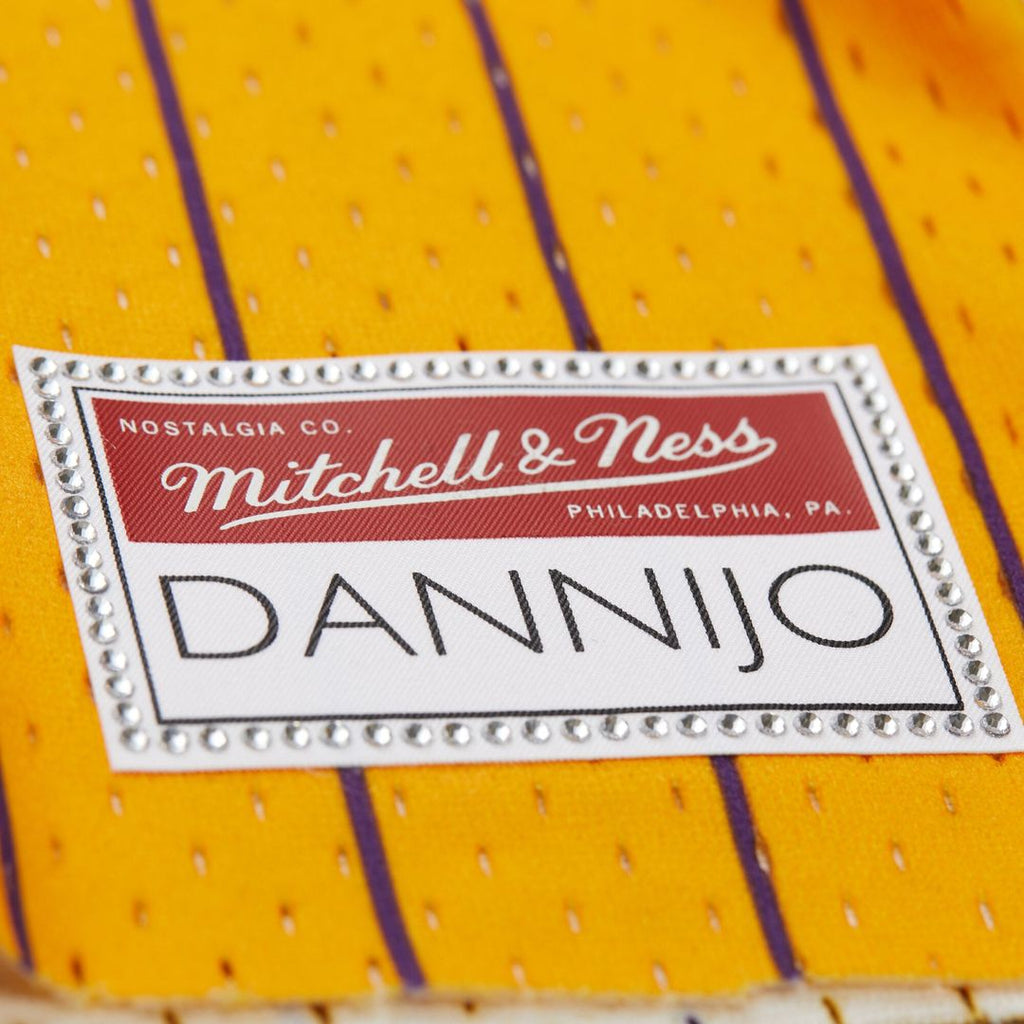 Magic Johnson Los Angeles Lakers Mitchell & Ness x DANNIJO Women's Fashion Cropped Basketball Jersey - Yellow | NBA Fan Gear