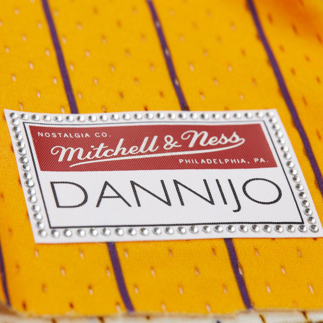 Magic Johnson Los Angeles Lakers Mitchell & Ness x DANNIJO Women's Fashion Cropped Basketball Jersey - Yellow | NBA Fan Gear