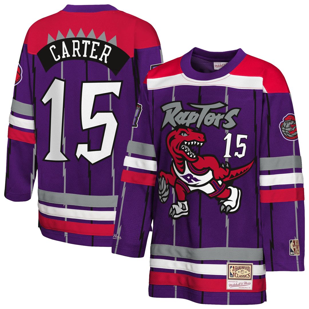 Vince Carter Toronto Raptors Mitchell & Ness Youth Maxxed Out 2.0 Fashion Hockey Jersey - Purple | NBA Fan Gear