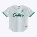 Boston Celtics Mitchell & Ness Head Coach Pinstripe Mesh Full-Button Baseball Jersey - White | NBA Fan Gear
