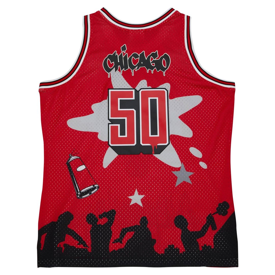 Chicago Bulls Mitchell & Ness x Tats Cru Hardwood Classics Fashion Jersey - Red | NBA Fan Gear