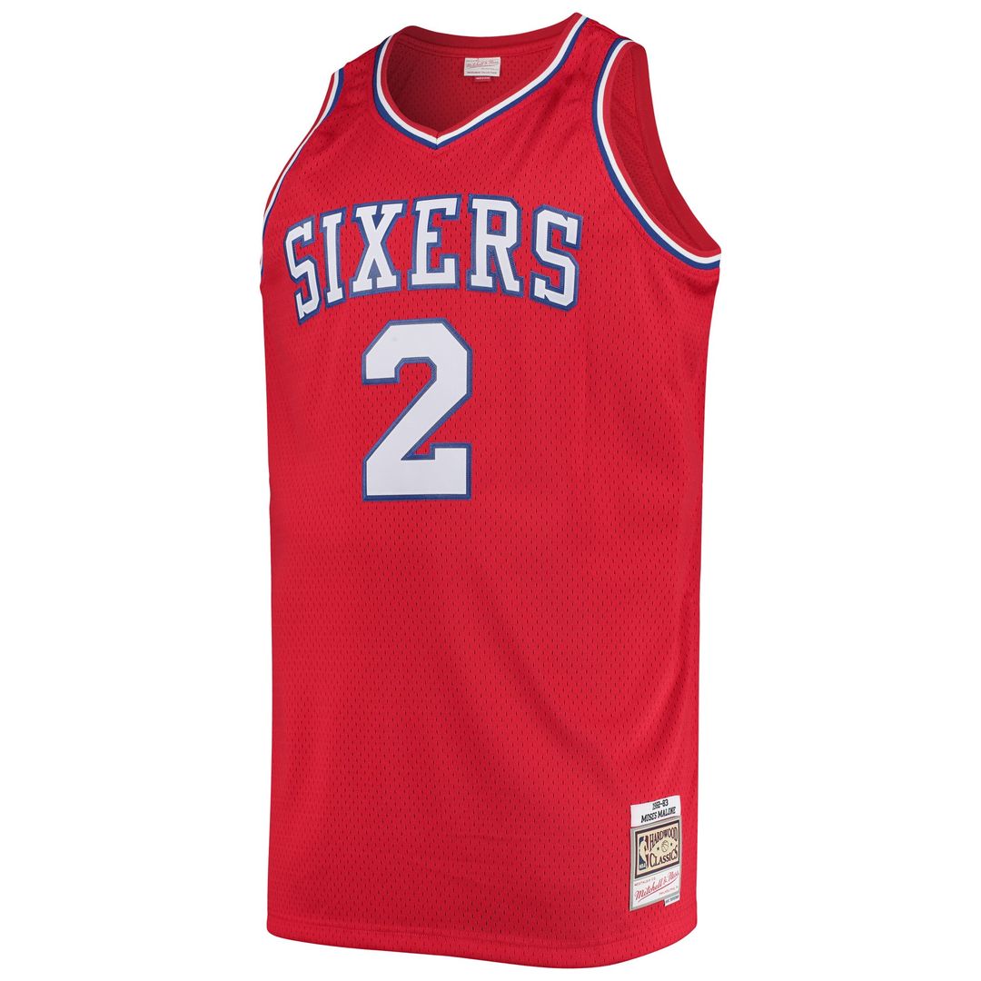 Moses Malone Philadelphia 76ers Mitchell & Ness 1982/ 83 Big & Tall Hardwood Classics Swingman Jersey - Red | NBA Fan Gear