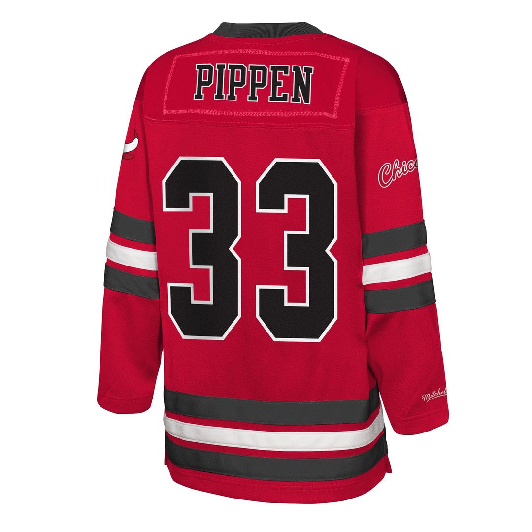 Scottie Pippen Chicago Bulls Mitchell & Ness Youth Maxxed Out 2.0 Fashion Hockey Jersey - Red | NBA Fan Gear