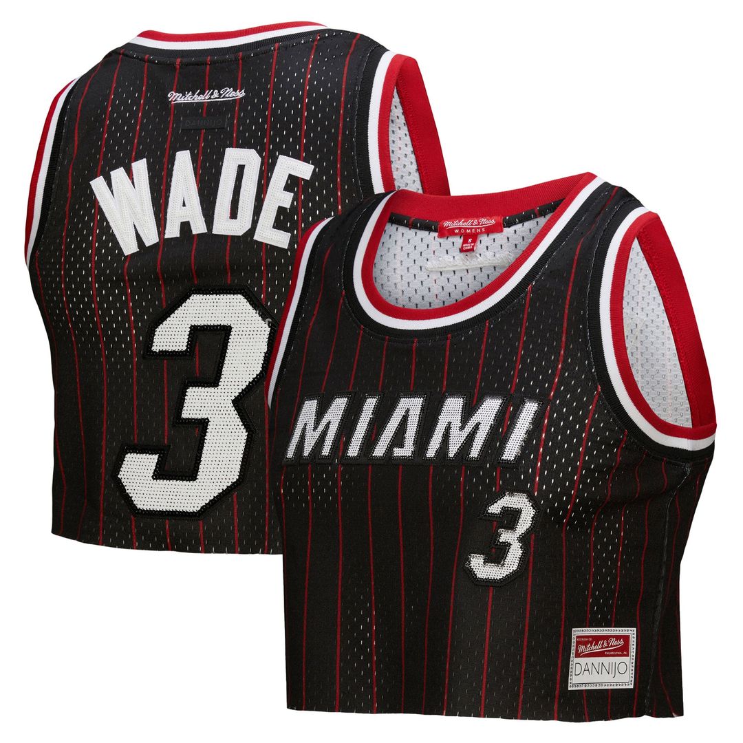 Dwyane Wade Miami Heat Mitchell & Ness x DANNIJO Women's Fashion Cropped Basketball Jersey - Black | NBA Fan Gear