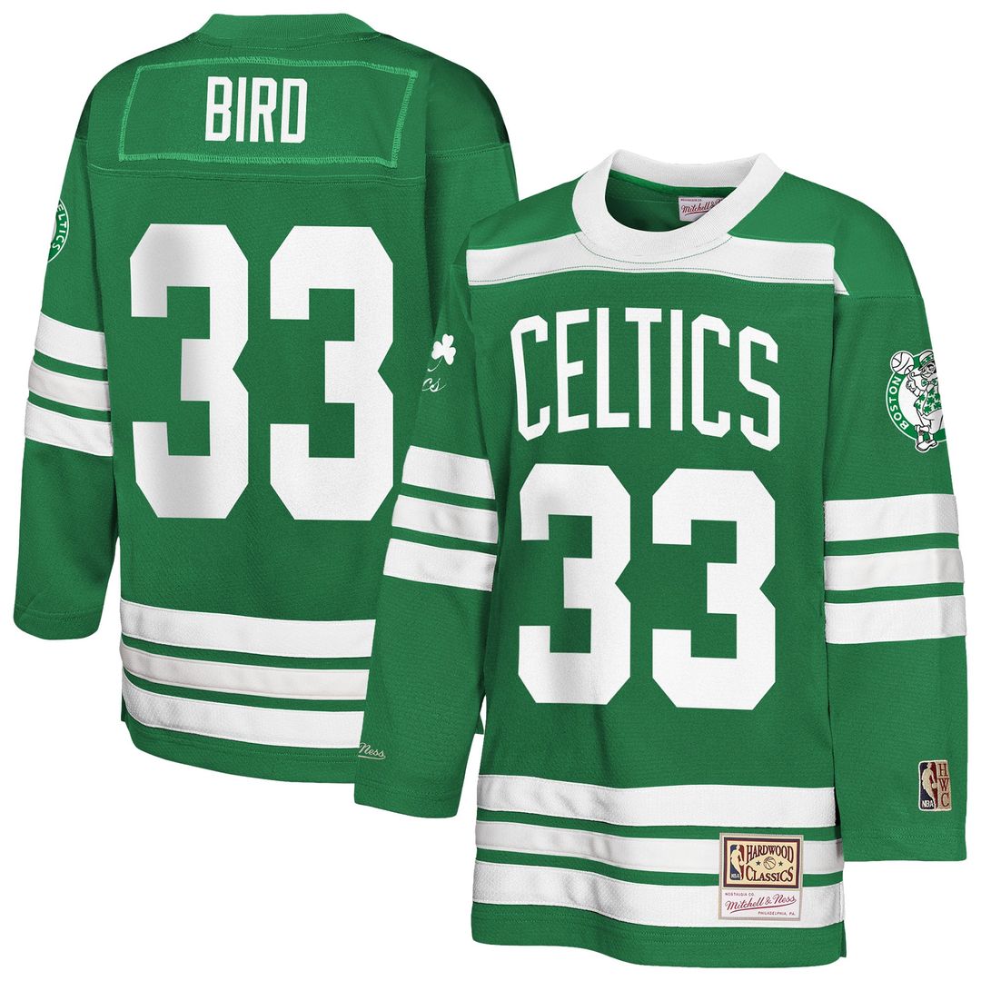 Larry Bird Boston Celtics Mitchell & Ness Youth Maxxed Out 2.0 Fashion Hockey Jersey - Kelly Green | NBA Fan Gear