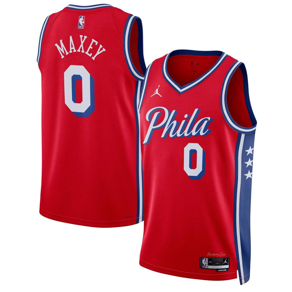 Tyrese Maxey Philadelphia 76ers Jordan Brand Unisex Swingman Jersey - Statement Edition - Red | NBA Fan Gear