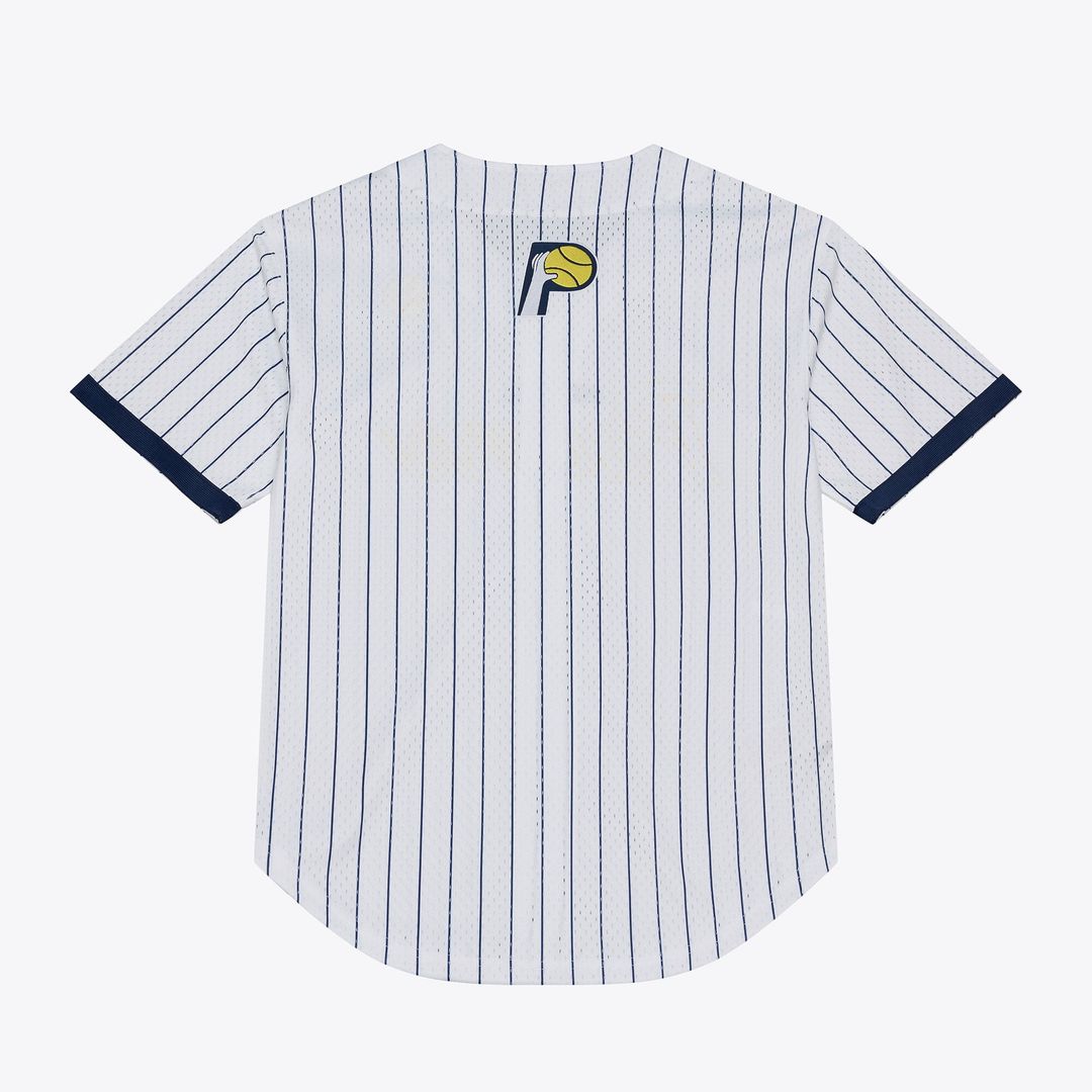 Indiana Pacers Mitchell & Ness Head Coach Pinstripe Mesh Full-Button Baseball Jersey - White | NBA Fan Gear