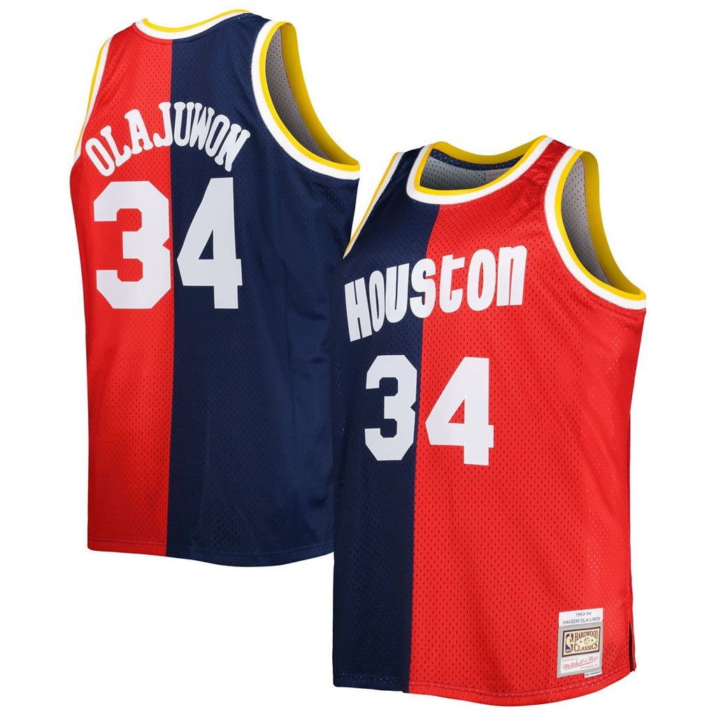Hakeem Olajuwon Houston Rockets Mitchell & Ness Big & Tall Hardwood Classics 1993/ 94 Split Swingman Jersey - Navy/ Red | NBA Fan Gear