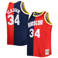 Hakeem Olajuwon Houston Rockets Mitchell & Ness Big & Tall Hardwood Classics 1993/ 94 Split Swingman Jersey - Navy/ Red | NBA Fan Gear