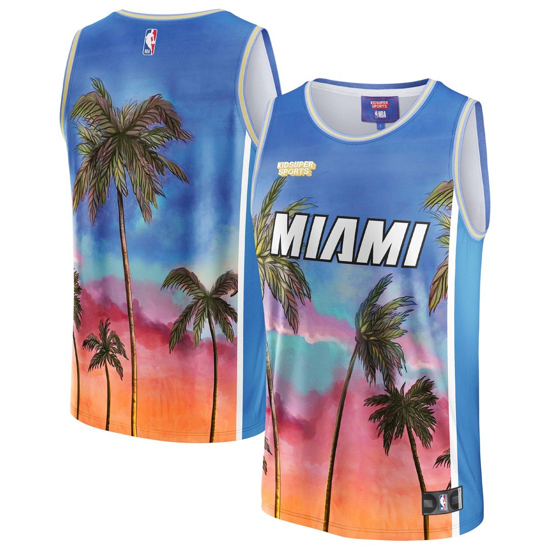 Miami Heat NBA & KidSuper Studios by Fanatics Unisex Hometown Jersey - Blue | NBA x KidSuper Fan Gear