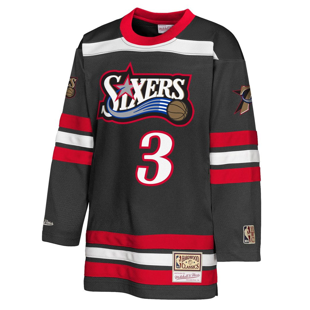 Allen Iverson Philadelphia 76ers Mitchell & Ness Youth Maxxed Out 2.0 Fashion Hockey Jersey - Black | NBA Fan Gear