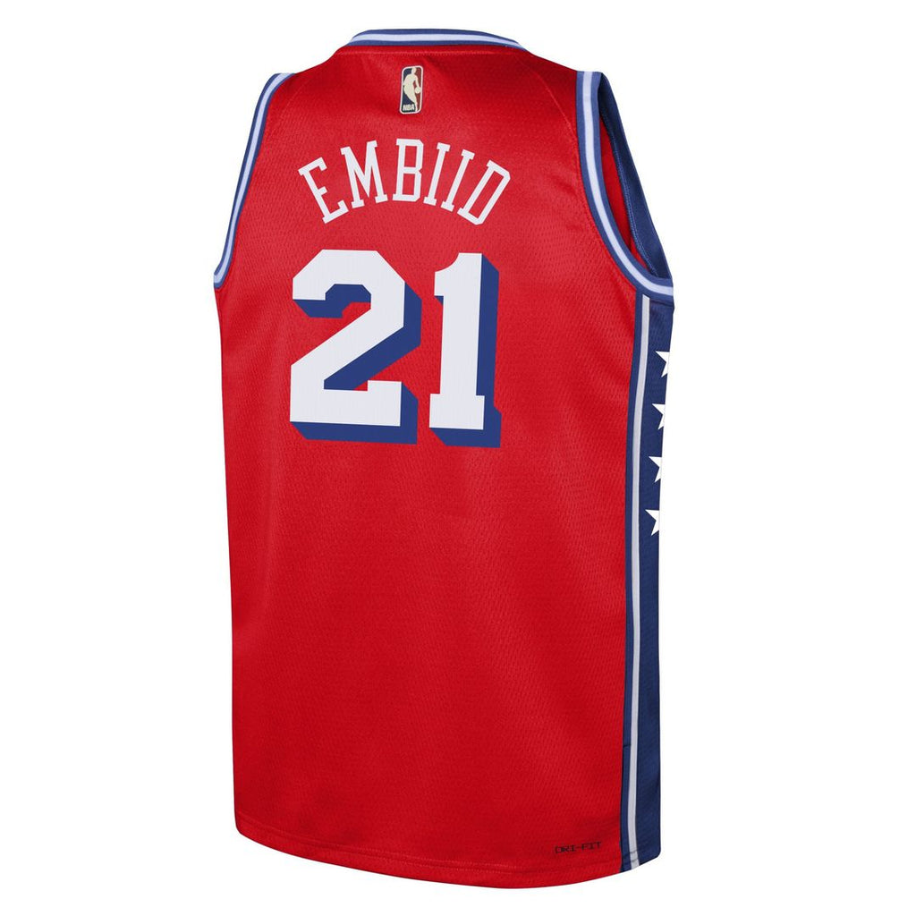Joel Embiid Philadelphia 76ers Jordan Brand Youth Swingman Jersey - Statement Edition - Red | NBA Fan Gear