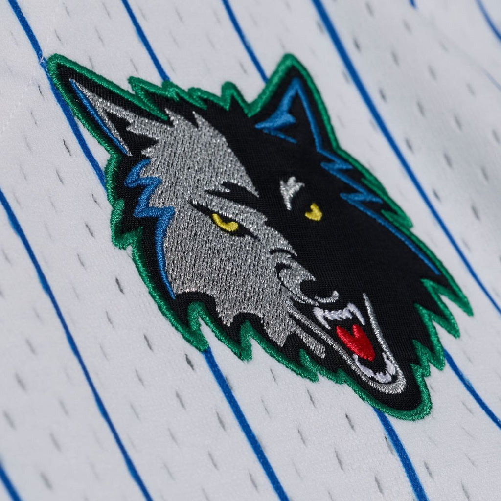 Minnesota Timberwolves Mitchell & Ness Head Coach Pinstripe Mesh Full-Button Baseball Jersey - White | NBA Fan Gear