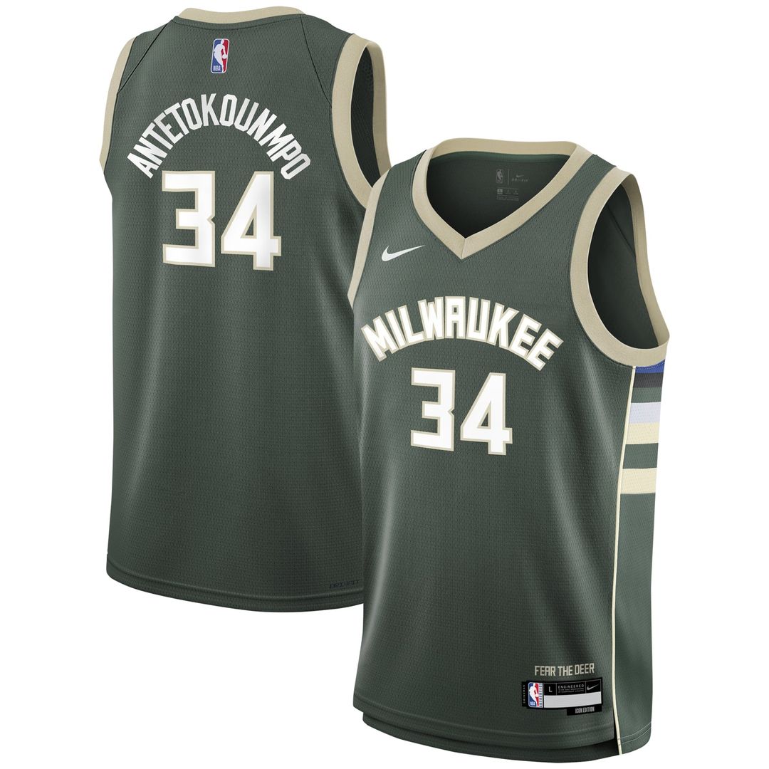 Giannis Antetokounmpo Milwaukee Bucks Nike Youth Swingman Jersey - Icon Edition - Hunter Green | NBA Fan Gear