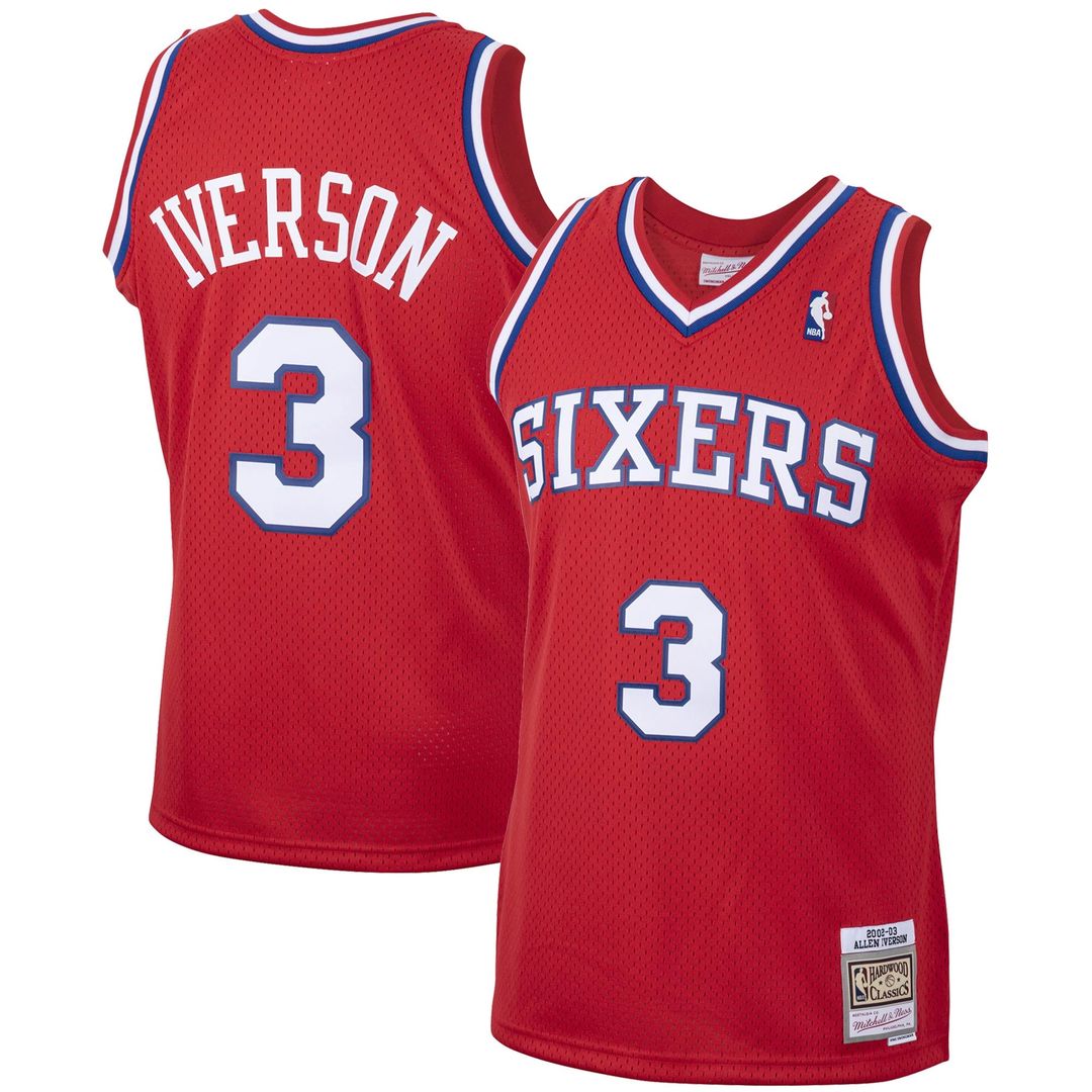 Allen Iverson Philadelphia 76ers Mitchell & Ness 2002/ 03 Hardwood Classics Swingman Jersey - White | NBA Fan Gear