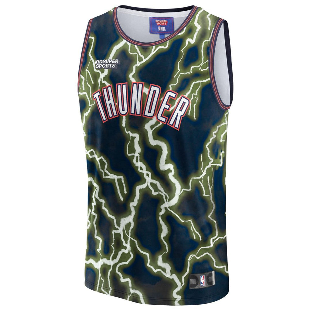 Oklahoma City Thunder NBA & KidSuper Studios by Fanatics Unisex Hometown Jersey - Black | NBA x KidSuper Fan Gear