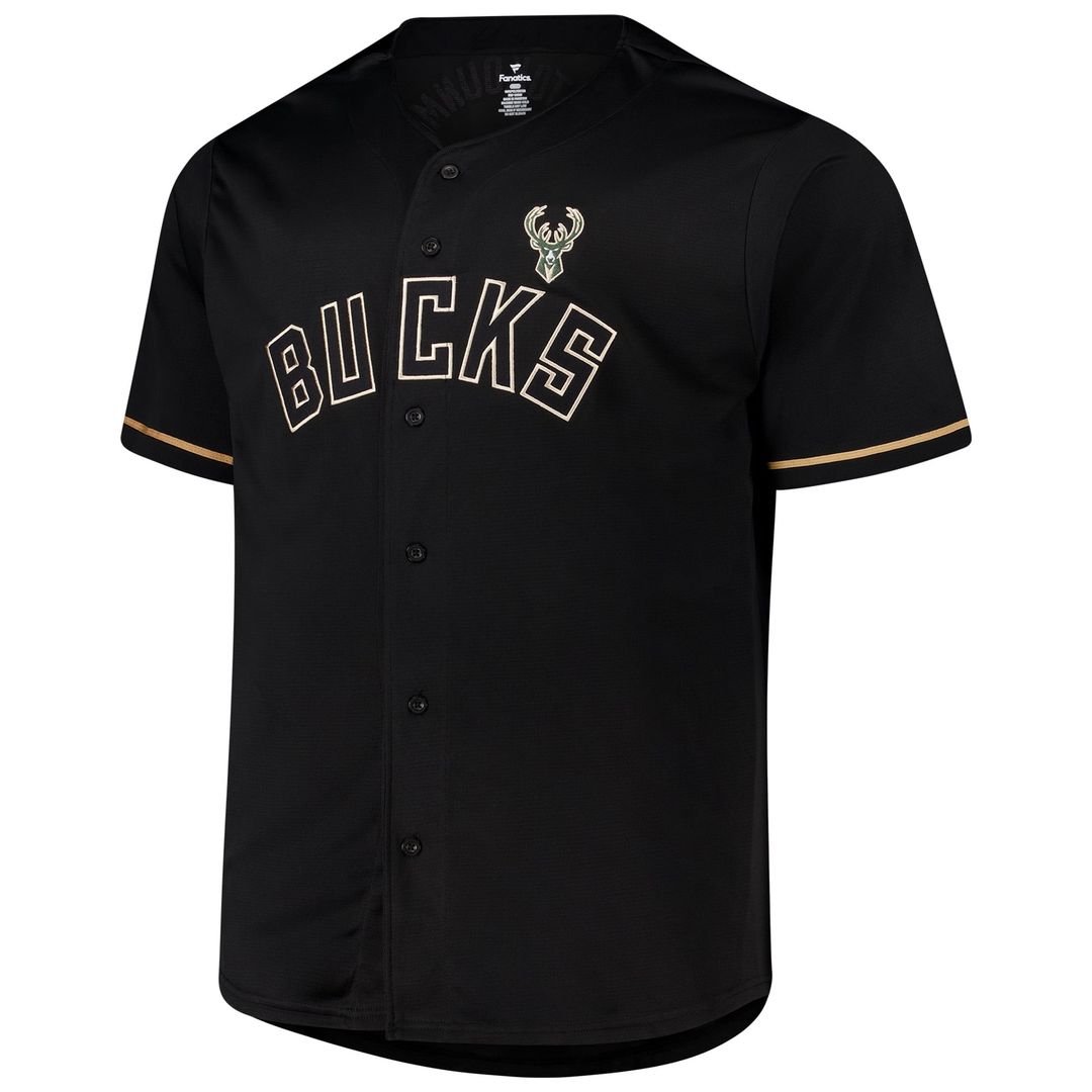 Giannis Antetokounmpo Milwaukee Bucks Profile Big & Tall Name & Number Button-Up Jersey - Black | NBA Fan Gear
