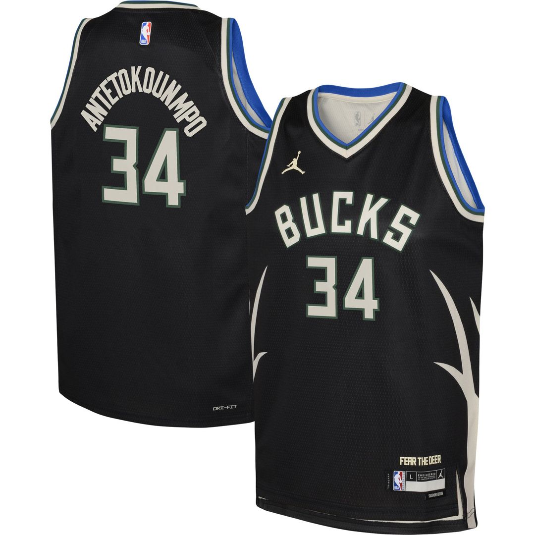 Giannis Antetokounmpo Milwaukee Bucks Jordan Brand Youth Swingman Jersey - Statement Edition - Black | NBA Fan Gear