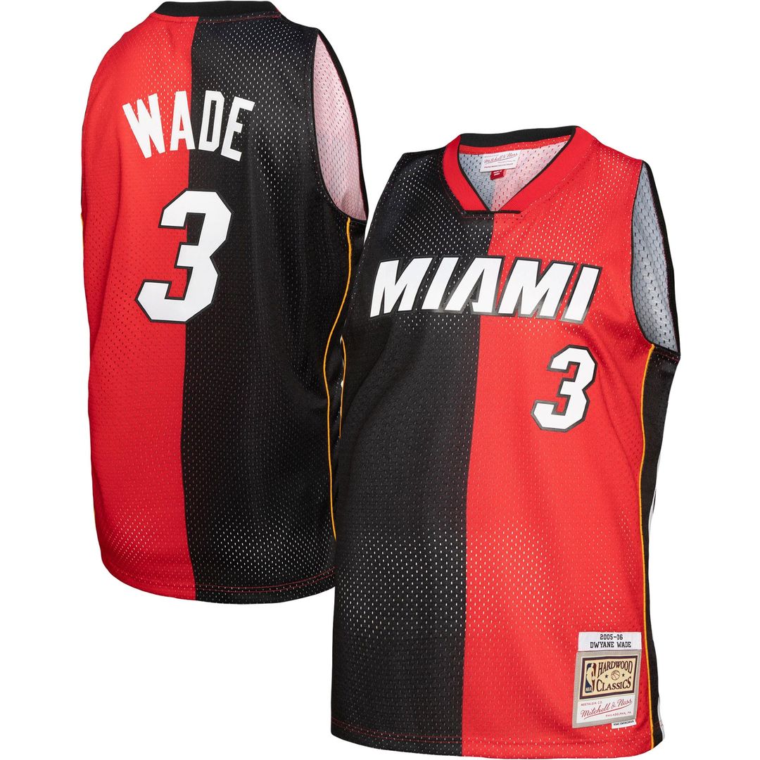 Dwyane Wade Miami Heat Mitchell & Ness Big & Tall Hardwood Classics 2005/ 06 Split Swingman Jersey - Black/ Red | NBA Fan Gear