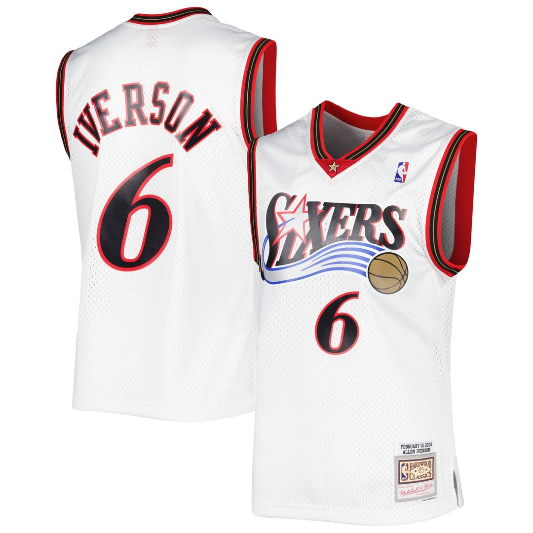 Allen Iverson Philadelphia 76ers Mitchell & Ness 2002/ 03 Hardwood Classics Swingman Jersey - White | NBA Fan Gear