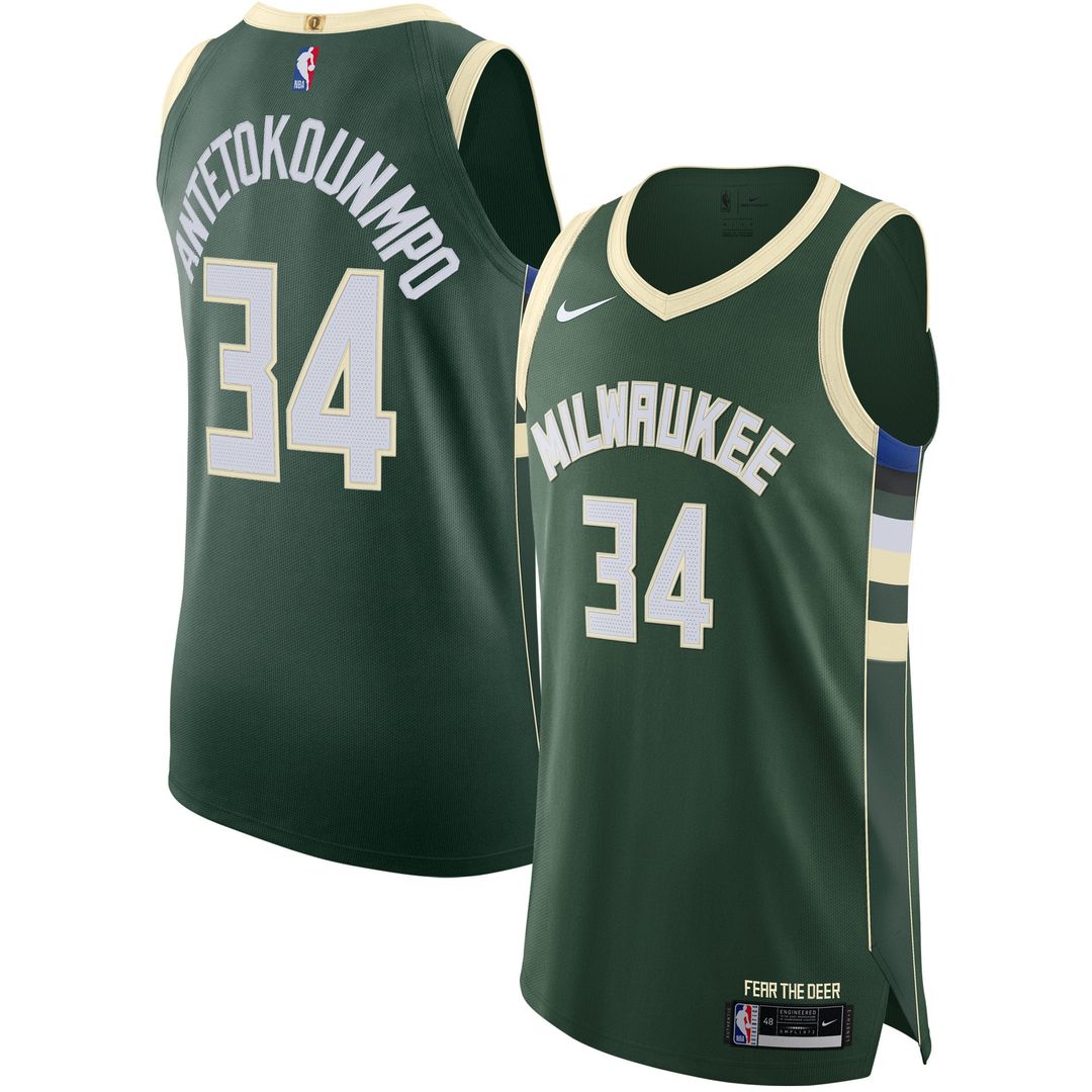 Giannis Antetokounmpo Milwaukee Bucks Nike Authentic Jersey - Icon Edition - Hunter Green | NBA Fan Gear