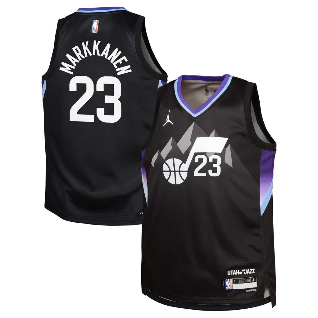 Lauri Markkanen Utah Jazz Jordan Brand Youth Swingman Jersey - Statement Edition - Black | NBA Fan Gear