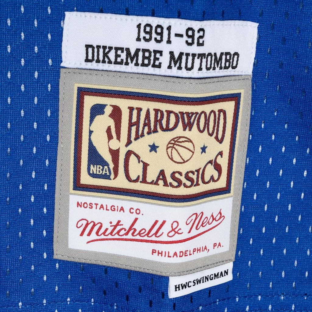 Dikembe Mutombo Denver Nuggets Mitchell & Ness Hardwood Classics 1991/ 92 Split Swingman Jersey - Royal/ Gold | NBA Fan Gear