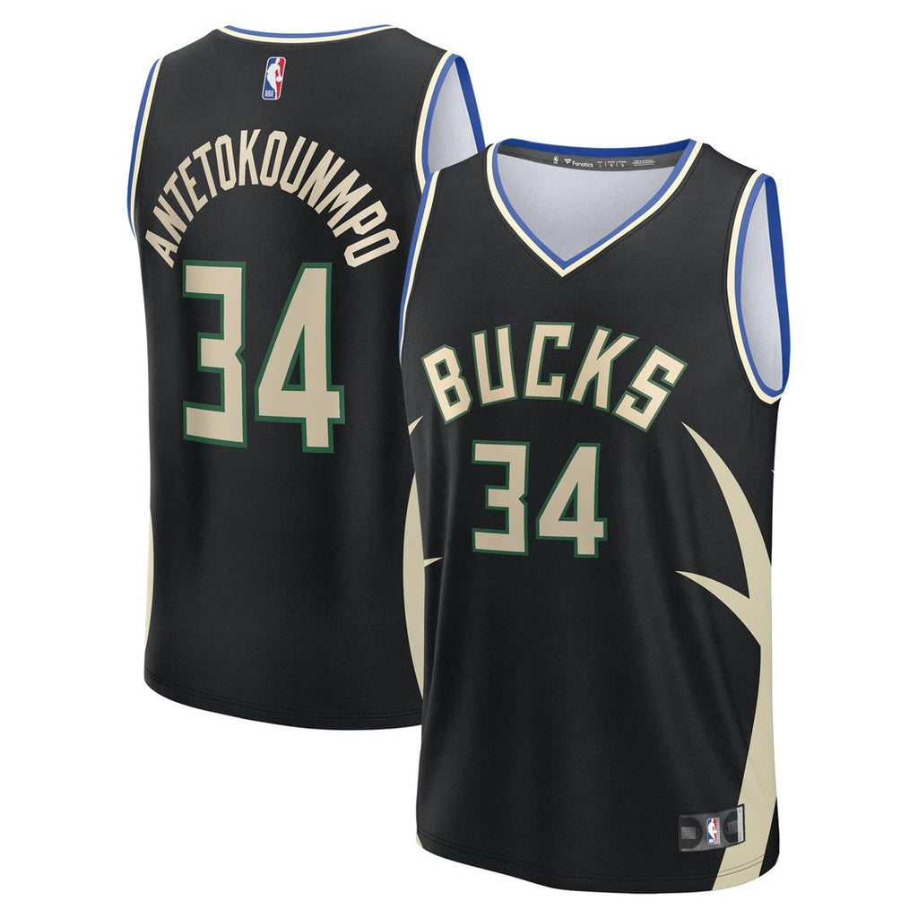 Giannis Antetokounmpo Milwaukee Bucks Fanatics Youth Fast Break Replica Player Jersey - Statement Edition - Black | NBA Fan Gear